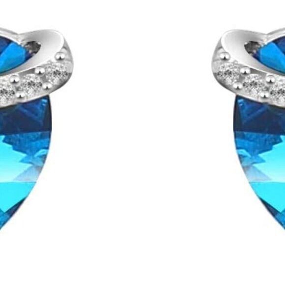 Infinity Heart Earrings Sterling Silver Love Earrings Embellished with Crystals - Picture 1 of 7